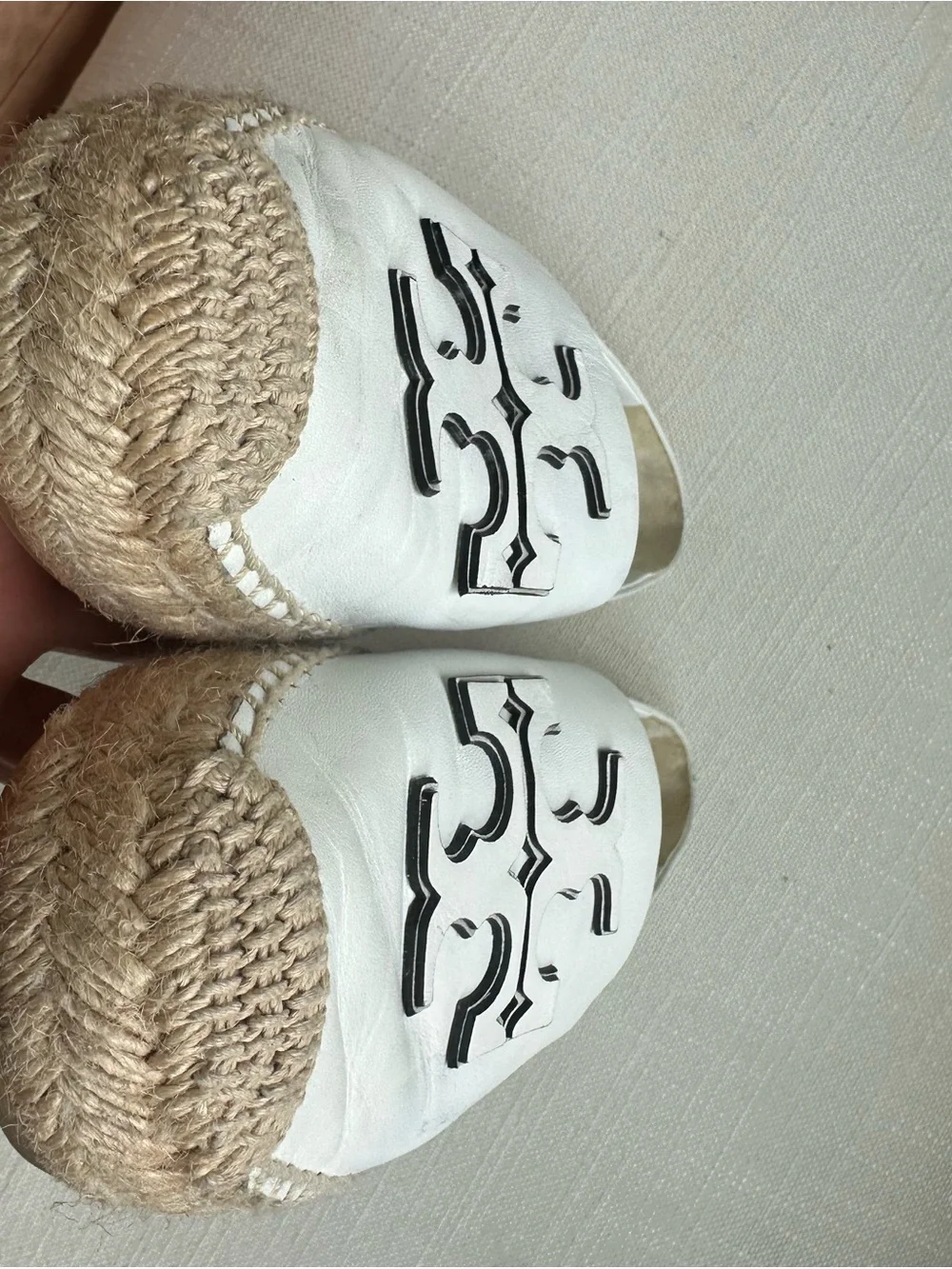 Tory Burch White Leather Espadrille Flats Double T Logo 9.5